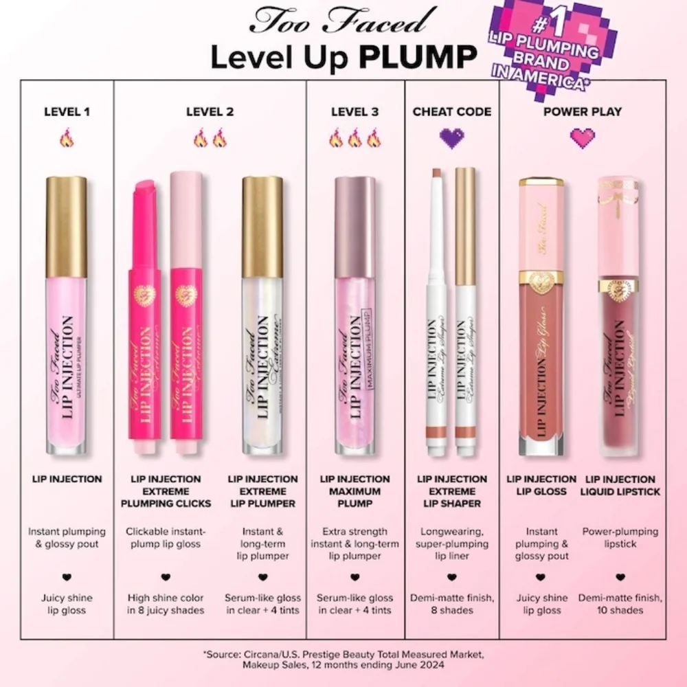 Perfect Pink Too Faced Lip Injection Extreme Plumping Clicks Lip Gloss Brand New